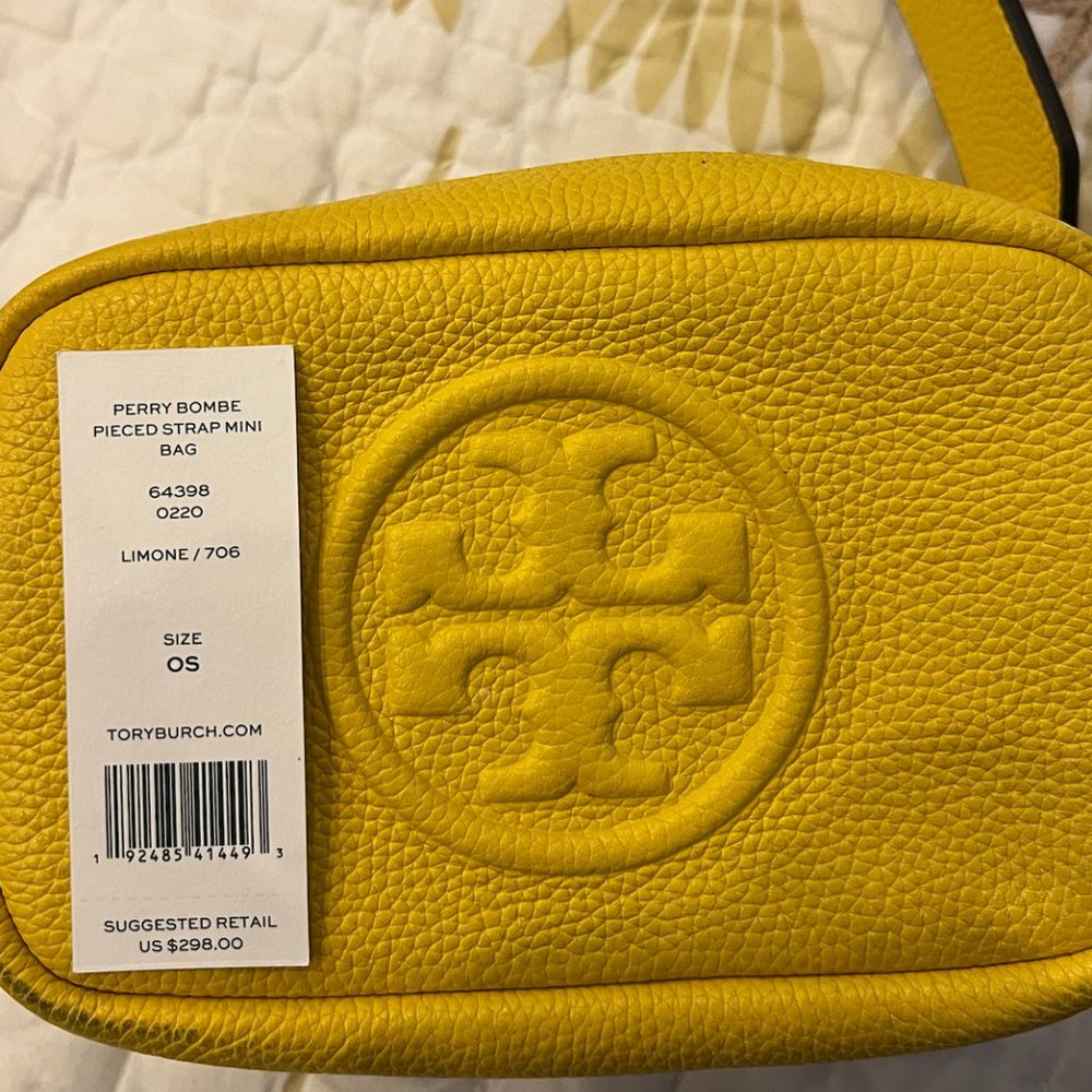 Tory Burch Perry Bombe Pieced Strap Mini Bag in Yellow.